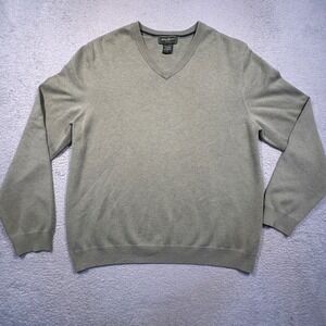 Vintage Y2K Eddie Bauer Mens Pima Cotton V-Neck Sweater Sage Green Size M
